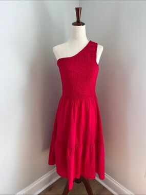 And Now This | One-Shoulder Smocked Sundress in Pinkish Red #89639M Size S